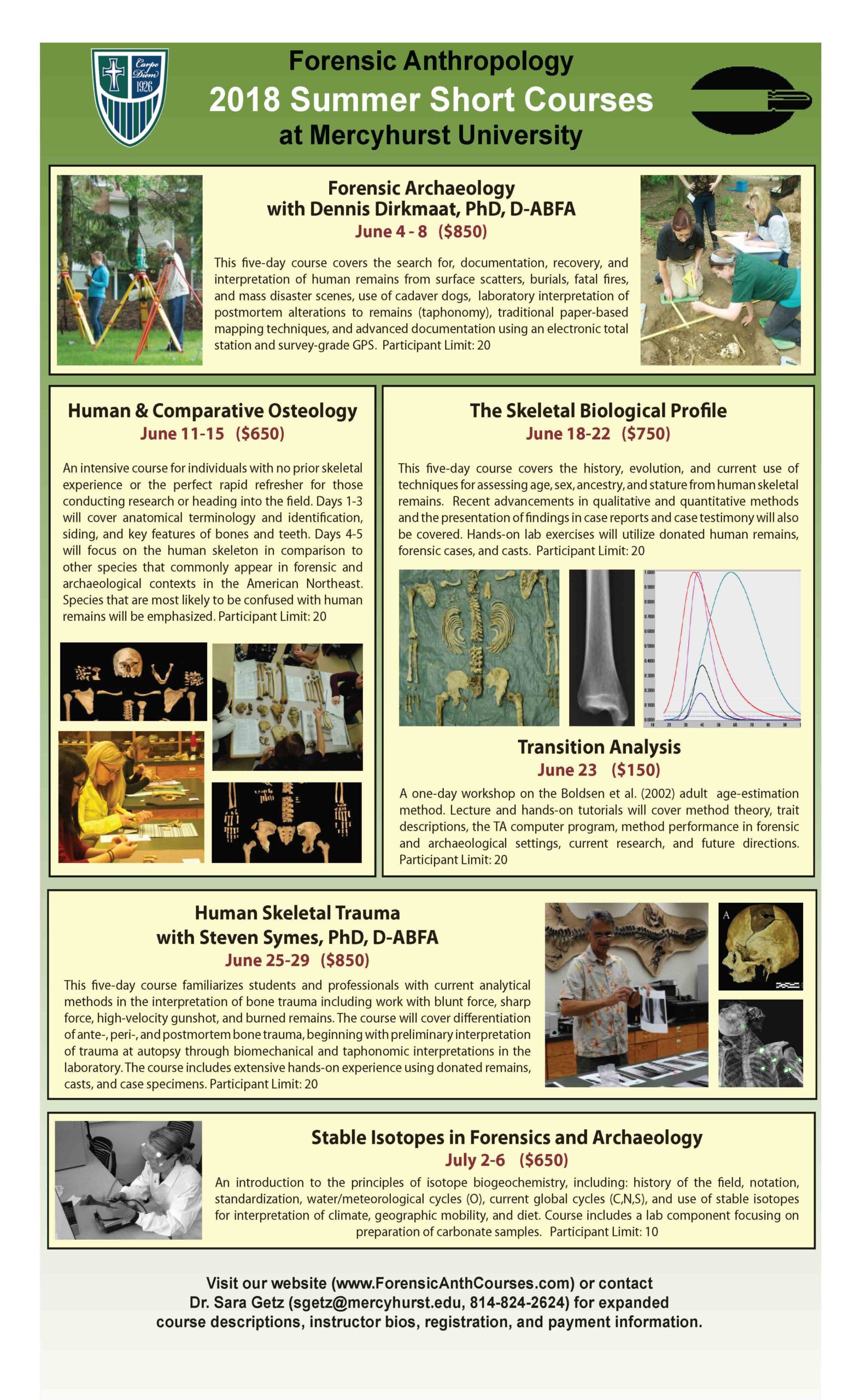 Mercyhurst University 2018 Forensic Anthropology Summer Short Courses